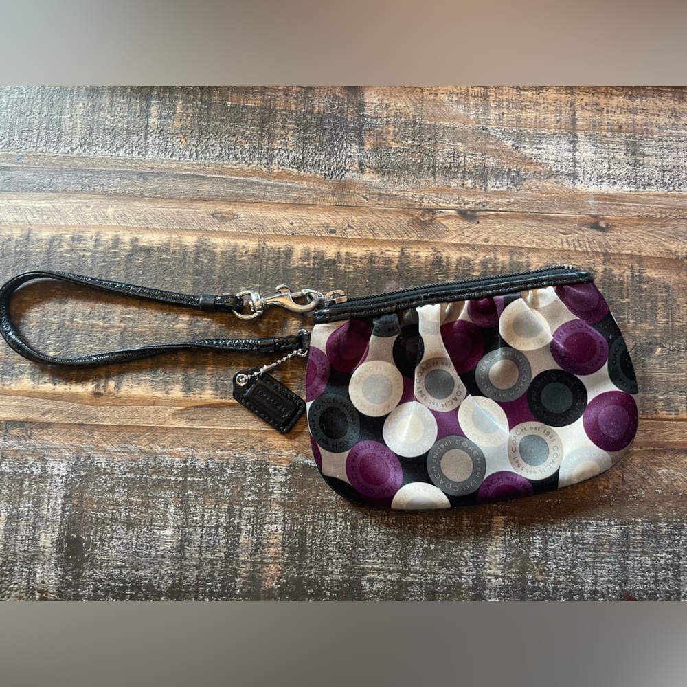 Coach Purple and Black Circle Pattern Wristlet